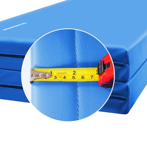 BalanceFrom 6x4 Feet 4-Panel Folding Gymnastics Mat – 2-Inch Thick Pad with Vinyl Surface and Carrying Handles for Tumbling, Yoga, Pilates, Home Workouts, and Martial Arts - color: Blue