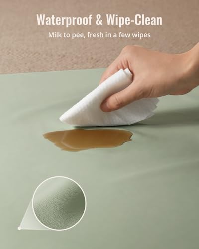 Blissful Diary Vegan Leather Baby Play Mat, 71''x59'', Light Green - color: Light Green, size: 71" X 59"