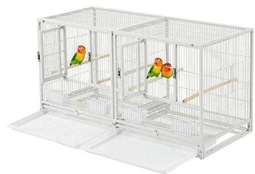 Single Sturdy Stackable Center Divided Breeder Breeding Bird Flight Double Rolling Cage for Aviaries Canaries Cockatiels Finches Budgies Small Parrots Single Story