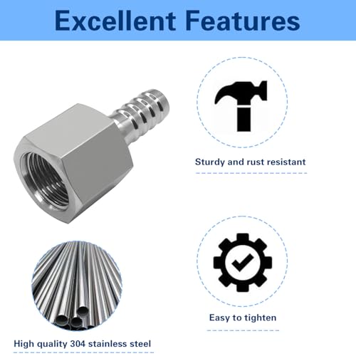 2PCS Stainless Steel Hose Barb Fittings 3/8" Hose Barb x 3/8" NPT Female Adapter - size: 3/8" Barb x 3/8" FNPT