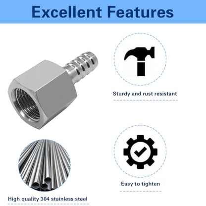 2PCS Stainless Steel Hose Barb Fittings 3/8" Hose Barb x 3/8" NPT Female Adapter - size: 3/8" Barb x 3/8" FNPT
