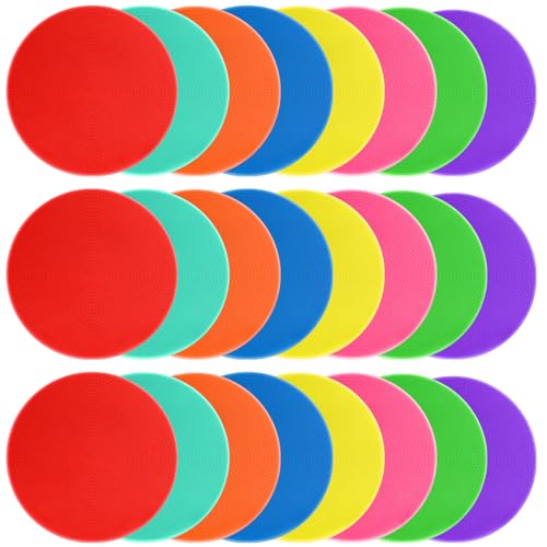 Poly Spots 9 Inch 8 Colors Spot Markers for Gym Floor Flat Cones | 8/16/24 Pcs Non-Slip Rubebr Floor Dots Poly Dots for Dance, PE, Soccer, Basketball, Speed & Agility Training - style: 24pcs 9inch (8colors)