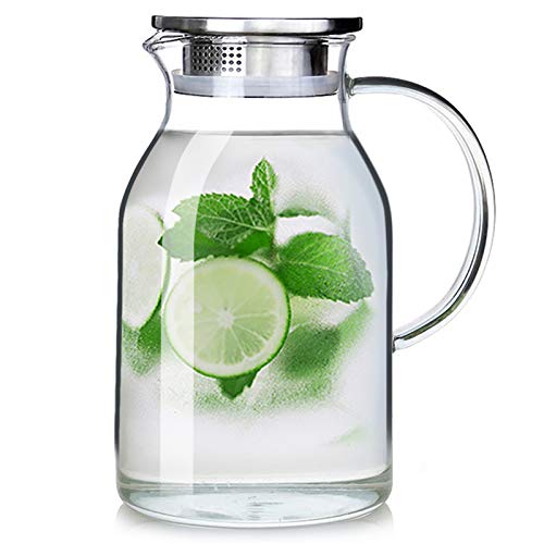 88OZ Glass Pitcher with Lid and Spout - High Heat Resistance Pitcher for Hot/Cold Water & Iced Tea (2.6L) - color: L 2.6L, size: 88 Ounces