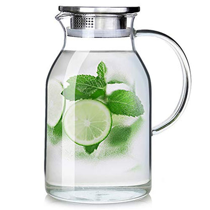 88OZ Glass Pitcher with Lid and Spout - High Heat Resistance Pitcher for Hot/Cold Water & Iced Tea (2.6L) - color: L 2.6L, size: 88 Ounces