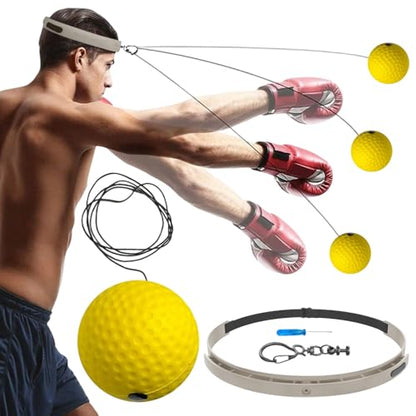 Boxing Reflex Ball Headband Set Punching Speed Reaction - color: yellow soft ball