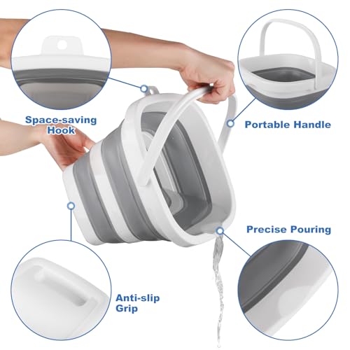 Car Wash Bucket 5L, Collapsible Bucket for Cleaning Supplies, Folding Mop Buckets Water Storage Containers for Camping Gardening Finishing Beach Outdoor RV Sink Wash Basin Ice Tub Swamp Emergency Prep