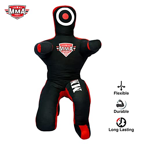 Kids Grappling Standing Dummy - Unfilled – Wrestling, Jiu-Jitsu, MMA Training Dummy with Moveable Arms and Legs – Durable Polyester Fabric - color: Black-Sit, size: 5 ft-60 Inch