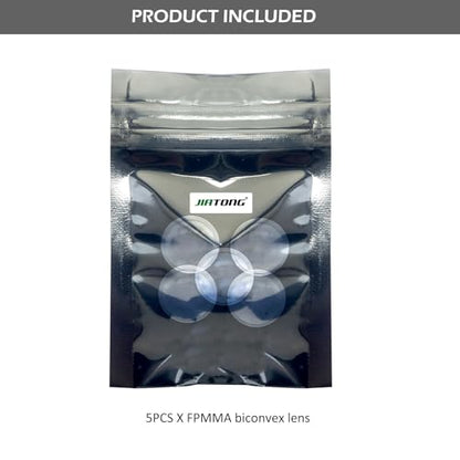 Double Convex Lens - 29mm Diameter, 45mm Focal Length, Optical biconvex Lens for Physics Experiments, Photography, Magnifying, and DIY Projects - Pack of 5pcs (29mm x H5.4mm x F45) - size: 29mm x H5.4mm x F45