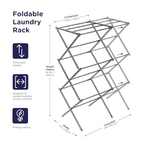 BLACK+DECKER 3 Tier Expandable Collapsing Foldable Laundry Rack for Air Drying Clothing, Space Saving Heavy Duty Lightweight Metal Drying Rack(Silver) - color: Silver