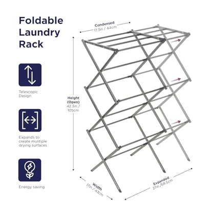 BLACK+DECKER 3 Tier Expandable Collapsing Foldable Laundry Rack for Air Drying Clothing, Space Saving Heavy Duty Lightweight Metal Drying Rack(Silver) - color: Silver