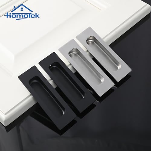 HOMOTEK 2 Pack 120mm Flush Sliding Closet Door Pulls, Recessed Finger Pulls for Sliding Barn Bypass Door Handles, Cabinet Drawer Rectangular Invisible Pull- Small Size 4.75 in, Black