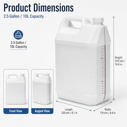 2.5 Gallon Water Jug with Lid, 10 Liter HDPE Plastic Carboy Jar, Empty Gallon Jug and Liquid Storage Container for Water, Used Oil and Garage Use