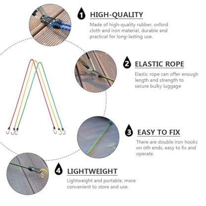 ULTECHNOVO 6pcs Outdoor Elastic Bungee Cords with Hooks 1.2m Long 8mm Thick Multi-Functional Tent Fixing Straps and Luggage Tie Rope Set (Yellow, Red, Green)