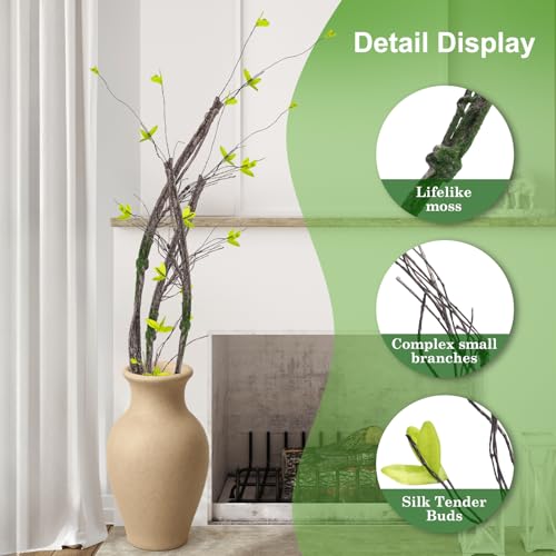 3Pcs 35in Artificial Tree Branches, Realistic Wall Hanging Bendable Tree Vines Twigs Fake Plants Tree Trunk Garland with Leaves Moss for Outdoor Garden Wedding Home Wall Porch Mantel Decoration