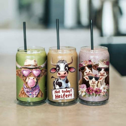 arricraft 10 Pcs Cattle Theme Cup Printing UV Transfer Papers, 10 Styles Highland Cattles Funny Cows PVC DIY Heat Transfer Stickers for 16 OZ Glass Cups Crafts 9.5x4.3inch - style: Cattle Theme