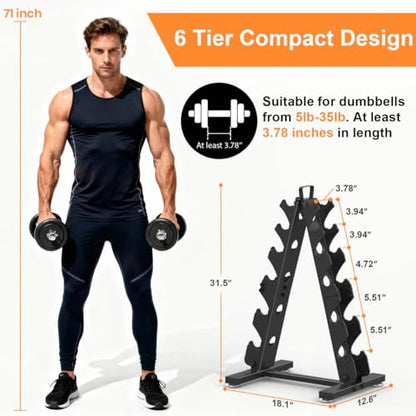 TomCare 6-Tier|5-Tier|4-Tier|2-Tier Dumbbell Rack Stand Only for Home Gym - color: Black, size: 6 Tier