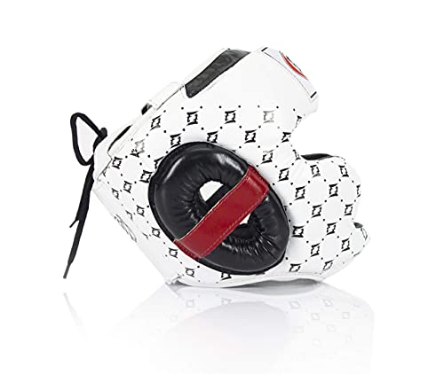 Fairtex Full Head Guard, Muay Thai MMA Sparring Helmet Protective Headgear - color: HG10 White Lace-up, size: Medium
