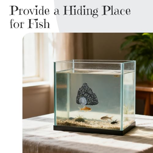 Cave with Suction Cup, Aquarium Betta Fish Hideout Habitat Decor, Stable Resting Hiding Place for Cherry Shrimp, Dwarf Shrimp, Guppy and Small Fish (Black)