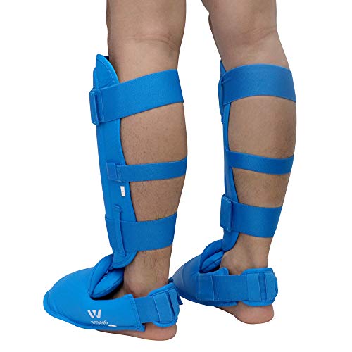 WESING Karate shin and Instep Guard Karate Gloves Approved by WKF - color: blue, size: Large