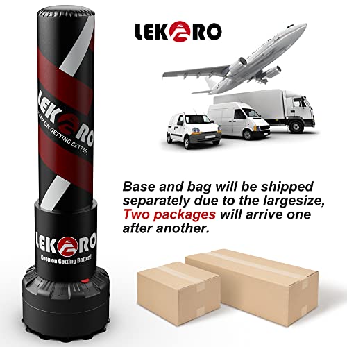 LEKÄRO Freestanding Punching Bag with Boxing Gloves, Heavy Boxing Bag with Stand for Adult Kids, Standing Kickboxing Bag - color: Black red