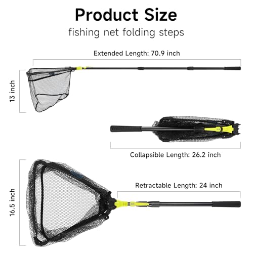 Fishing Net, SANLIKE Fishing Gear and Equipment, Fishing Net with Handle, Fly Fishing Net, Fly Fishing Accessories - size: 71 inch