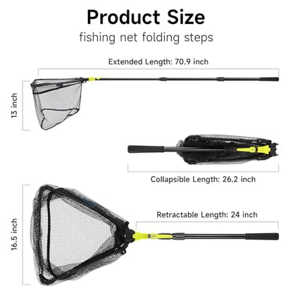 Fishing Net, SANLIKE Fishing Gear and Equipment, Fishing Net with Handle, Fly Fishing Net, Fly Fishing Accessories - size: 71 inch