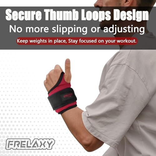 Frelaxy Wrist Weights with Thumb Loops for Men Women (Pair) - color: Red, size: 2 lbs x 2