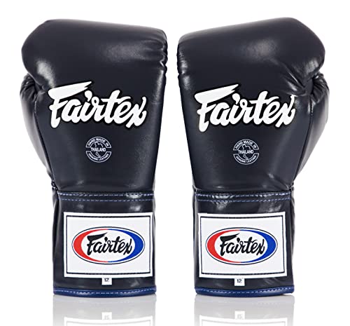 Fairtex BGL6 Locked Thumb Boxing Gloves, Leather Lace Up Muay Thai MMA Gear | Snug-fit hand compartment with ergonomic curves. Minimizes hand fatigue. Built for pro competitions and sparring. - color: Blue, size: 14 oz