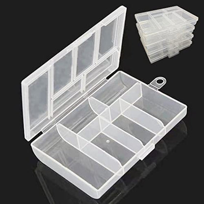 Mini 6 Grids 4-PACK Plastic Organizer Box Storage Container for Small Jewelry Fishing Tackles Earring Nail Rhinestones Beads Art DIY Crafts Organizer Clear