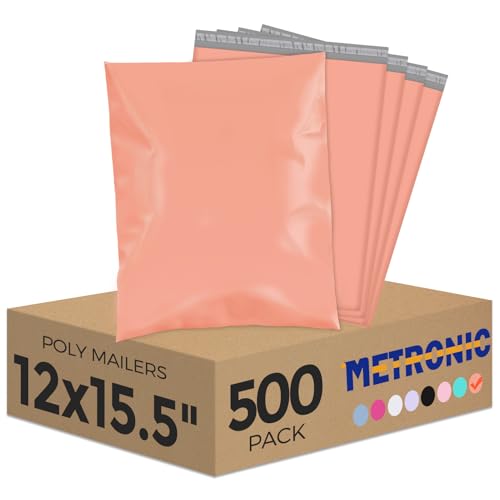 Metronic Poly Mailers 12X15.5 500Pack, Strong Adhesive Shipping Envelopes for Clothing, Waterproof Shipping Bags for Small Businesses, Flexible Mailers Poly Bags, Packages Bags Peach Pink - color: Peach Pink, size: 12x15.5 500PC
