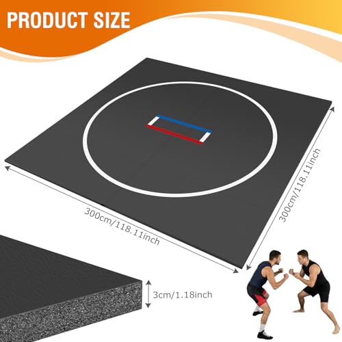 300x300cm Jiu Jitsu Wrestling Mats for Home Foldable XPE Jiu Jitsu Floor Exercise Mat Waterproof 1.18in Thick for BJJ MMA Martial Art Boxing Grappling and Judo