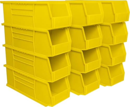Akro-Mils 30234 AkroBins Plastic Storage Bins, Space-Saving Stackable Bins for Garage, Pantry, Craft Organization, 15" x 5" x 5", Yellow, 12-Pack - color: Yellow