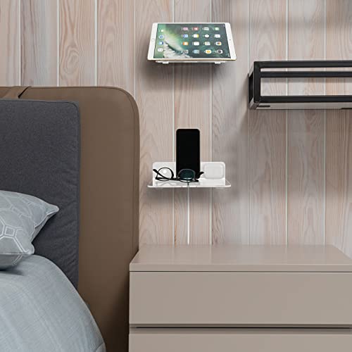 Cosmos Set of 2 Acrylic Floating Wall Shelves Hanging Shelves, Adhesive Wall Display Shelf Stand for Plant Pot, Speaker, Security Camera, Figures in Office and Home, 7.8 x 5.8 Inch (Transparent Clear) - color: Transparent Clear