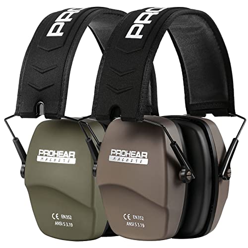 PROHEAR 016 Shooting Ear Protection Earmuffs 2 Pack, NRR 26dB for Gun Range, Hunting -Green and Brown - color: Green+brown