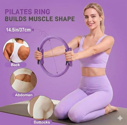 15PCS Pilates Kit for Home Workouts - Complete Set with Pilates Ring, Exercise Ball, Resistance Bands, Core Sliders & Workout Guide - Full Body Toning & Core Strength for Women Beginners