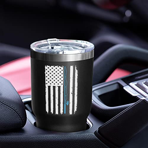 Fishing Tumbler Cups - 30 oz Stainless Steel Insulated Water Bottle With Lid - American Flag Design - Father's Day & Christmas Gifts for Dad & Grandpa - color: Fish Flag-02