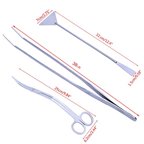 Stainless Steel Fish Tank Cleaning Starter Kit Aquarium Curved Tweezer Scissors Spatula Tools - 38cm Tweezers