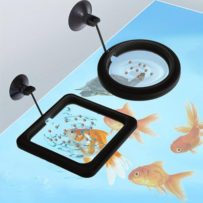 Set of 2 Fish Tank Feeding Rings Equipped with Suction Cups, Designed for Floating Plants, Water Change Fish Feeders, and Suitable for Bettas, Goldfish, and Turtles (in Black Color), Without Battery