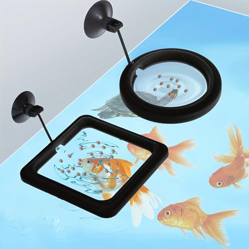Set of 2 Fish Tank Feeding Rings Equipped with Suction Cups, Designed for Floating Plants, Water Change Fish Feeders, and Suitable for Bettas, Goldfish, and Turtles (in Black Color), Without Battery