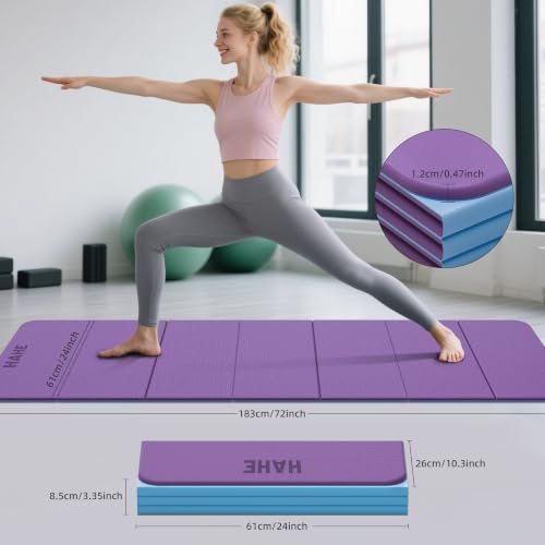 HAHE 7-Fold Design Extra Thick Yoga Mat 72"L x 24"W x 0.47", TPE - color: Purple & Sky Blue