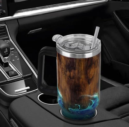Fishing Tumbler Gifts for Papa Dad Husband Fisherman Fathers Day,Anniversary,Christmas,Birthday Fish Cup Coffee Travel Mug with Handle and Straw-40 oz Wood Grain Fishing(1PCS)