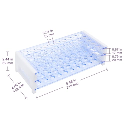 50-Place Test Tube Rack for 13mm O.D. Tubes, Sturdy Plastic Lab Organizer