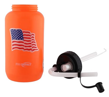 Squeezable Water Bottle with Bendable Long Straw and Spray cap - LDPE BPA Free Plastic - Hydration for Baseball Hockey Gym MMA Yoga Boxing Cycling Softball Football Lacrosse (35.5 Oz.) - color: Orange American Flag
