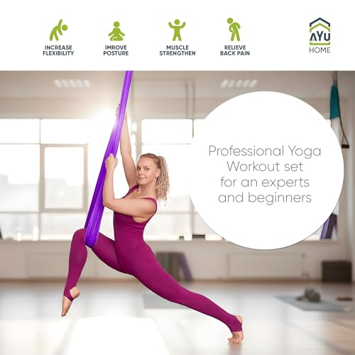 AyuHome Aerial Silks Yoga Swing Aerial Hammock Kit for Home | Premium aerial silks yoga swing kit with rigging hardware for aerial yoga, gymnastics, and home fitness - color: Aerial silk - Purple New