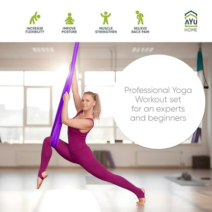 AyuHome Aerial Silks Yoga Swing Aerial Hammock Kit for Home | Premium aerial silks yoga swing kit with rigging hardware for aerial yoga, gymnastics, and home fitness - color: Aerial silk - Purple New