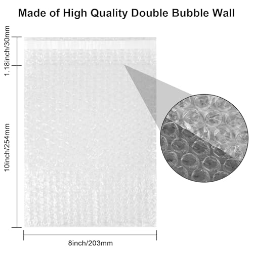 50Pack Self-Seal Bubble Out Bag Pouches 8 x 10 Inch Double Walled Self-Sealing Protective Bubble Pouches Wrap Cushioning Bags for Shipping, Packing, Moving