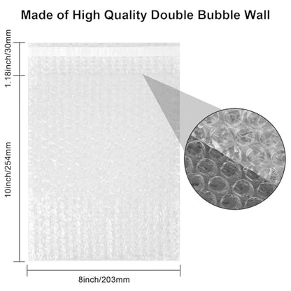 50Pack Self-Seal Bubble Out Bag Pouches 8 x 10 Inch Double Walled Self-Sealing Protective Bubble Pouches Wrap Cushioning Bags for Shipping, Packing, Moving