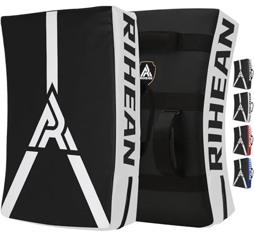 Martial Arts Kicking Shield Pad for Muay Thai, Taekwondo Football, Basketball, Hockey Training - Denser Foam, High-Density PU Leather Cover - color: White Shield