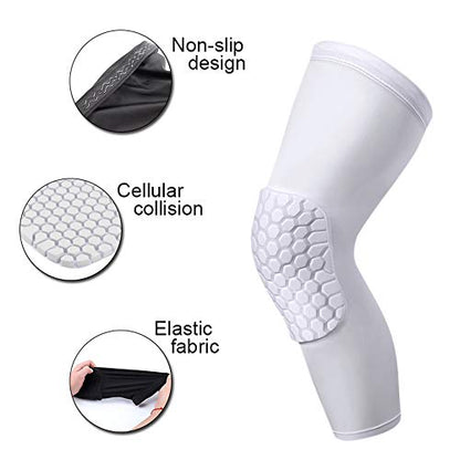 PISIQI Knee Pads Compression Pads Long Leg Sleeve Collision Avoidance Brace - color: White, size: Large