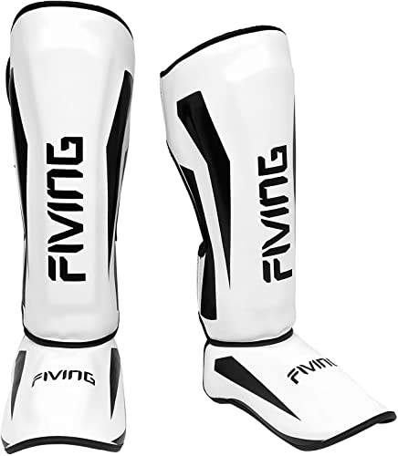 MMA Martial Arts Shin Guards,Muay Thai | Padded, Adjustable, Instep Protection, Muay Thai,Kickboxing,MMA Training, Professional Equipment - color: White, size: Large